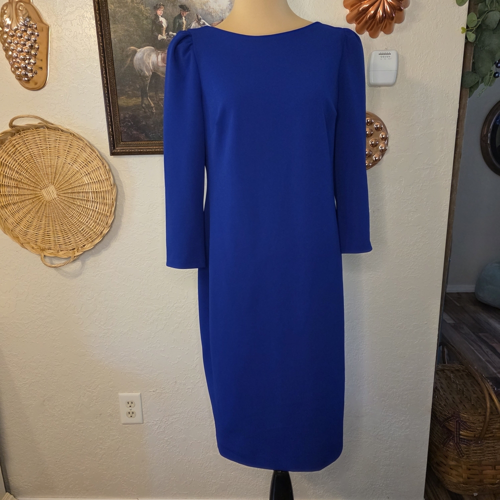 Calvin Klein Royal Blue Three-Quarter Sleeve Sheath Dress Old Money Office Siren